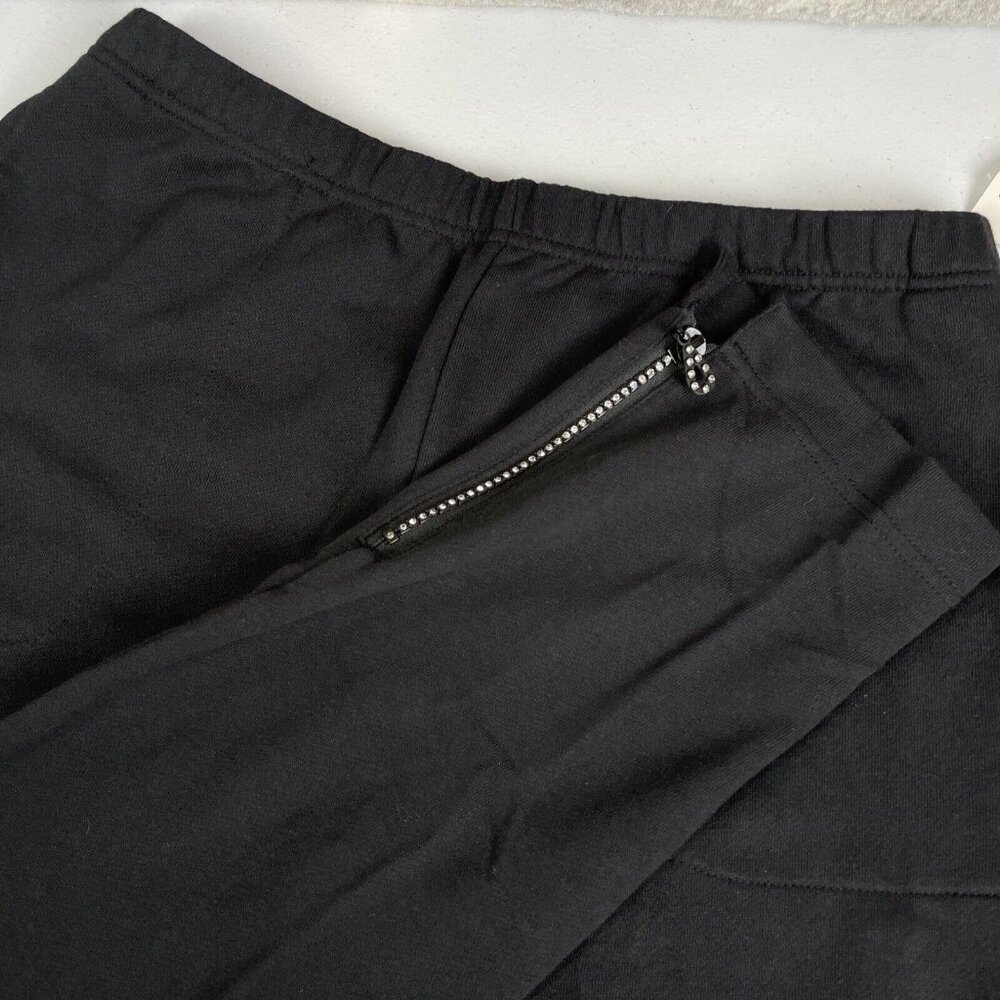 Quacker Factory Sweatpants‎ Women's Size Medium Tall Black Bedazzled Ankle Zip